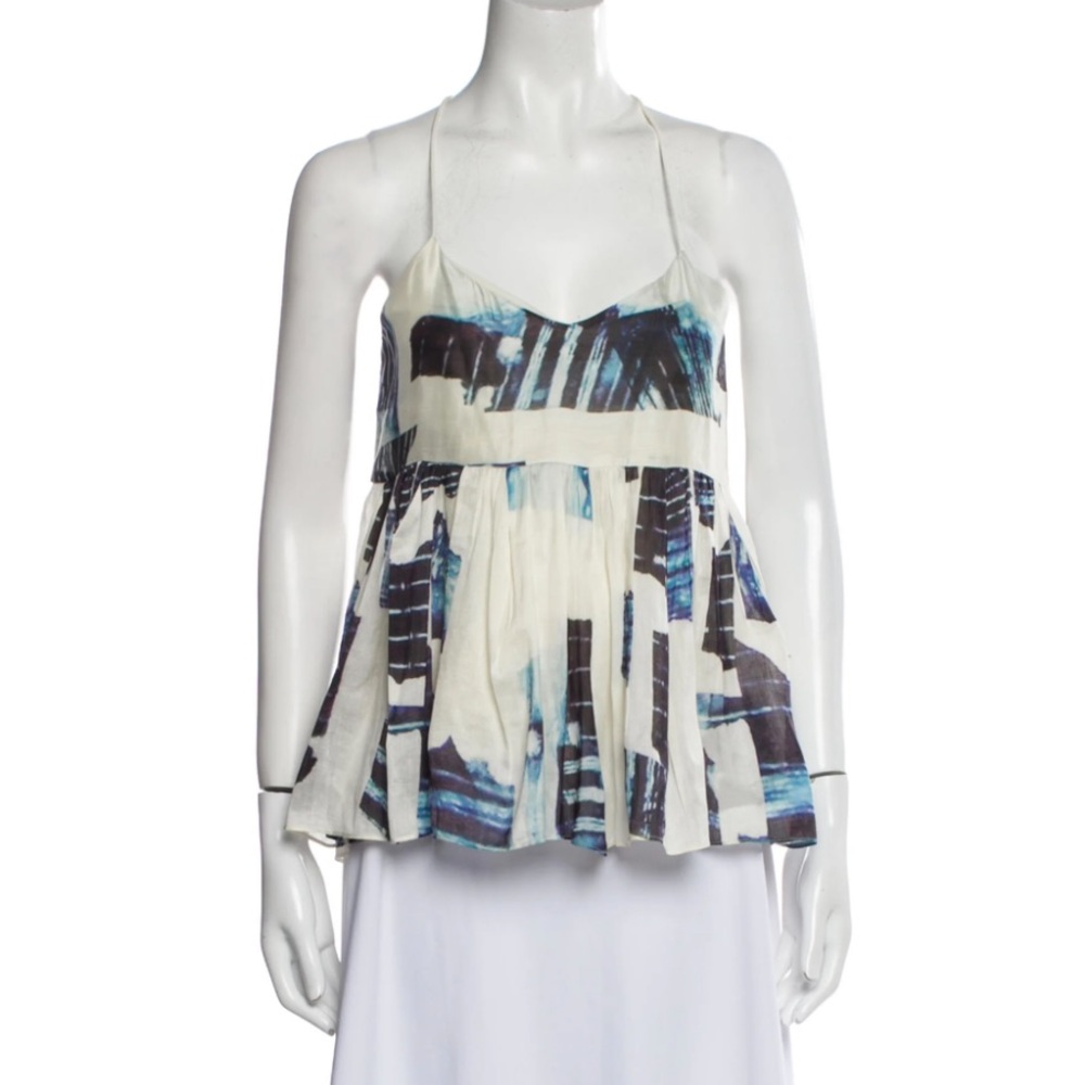 Tibi Cream and Blue Striped Peplum Blouse